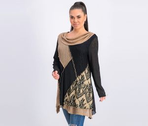 Womens Petite Colorblocked Lace Tunic Tops  Black/Brown
