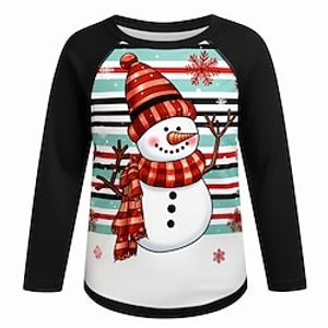 Christmas Girls' 3D Snowman Stripe Raglan Sleeve Shirt Long Sleeve 3D Print Fall Winter Active Fashion Cute Polyester Kids 3-12 Years Crew Neck Outdoor Casual Daily Regular Fit Lightinthebox