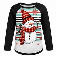 Christmas Girls' 3D Snowman Stripe Raglan Sleeve Shirt Long Sleeve 3D Print Fall Winter Active Fashion Cute Polyester Kids 3-12 Years Crew Neck Outdoor Casual Daily Regular Fit Lightinthebox - thumbnail