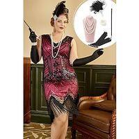 Retro Vintage Roaring 20s 1920s Flapper Dress Dress Outfits Flapper Headband Christmas Party Dress The Great Gatsby Women's Sequins Tassel Fringe Cosplay Costume Plus Size Christmas Halloween Party miniinthebox - thumbnail