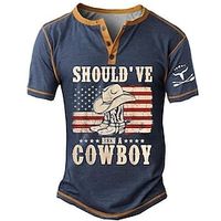 Should've Been a Cowboy American US Flag Shoe Men's Casua T shirt Tee Henley Shirt Sports Outdoor Holiday Going out T shirt Black Navy Blue Blue Short Sleeve Henley Shirt Spring  Summer Lightinthebox