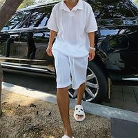 Men's Polo Shirt Polo Set Casual Sports Lapel Short Sleeve Fashion Basic Plain Pocket Summer Black White Blue Polo Shirt Lightinthebox