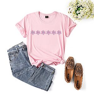 Women's T shirt Flower Print Round Neck Basic Tops Cotton White Blushing Pink Khaki Lightinthebox