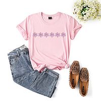 Women's T shirt Flower Print Round Neck Basic Tops Cotton White Blushing Pink Khaki Lightinthebox - thumbnail