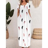 Women's Hem Maxi Leaf Print Loose Crew Neck Long Dress Maxi Dress Classic Home Vacation Short Sleeve Summer Spring Lightinthebox