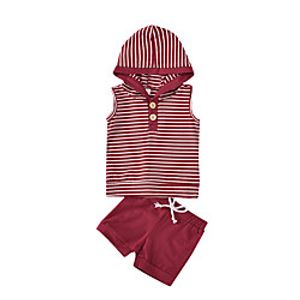 Baby Girls' Active Striped Print Sleeveless Regular Clothing Set Red Brown miniinthebox