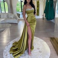 Mermaid  Trumpet Evening Gown Sparkle  Shine Dress Formal Court Train Sleeveless Strapless Charmeuse with Rhinestone Ruched Slit 2023 Lightinthebox - thumbnail