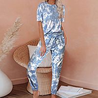 Women's Basic Tie Dye Casual / Daily Home Two Piece Set Tracksuit T shirt Loungewear Jogger Pants Drawstring Tops miniinthebox - thumbnail