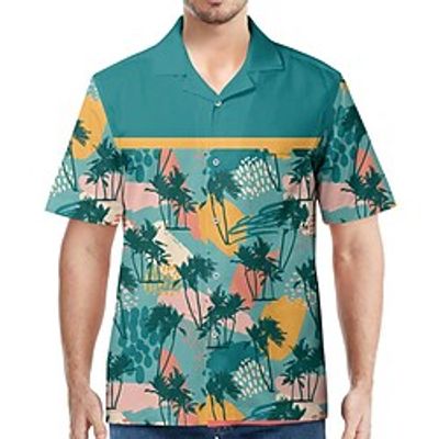 Men's Shirt 3D Print Plants Graphic Patterned Turndown Street Daily 3D Button-Down Short Sleeve Tops Casual Fashion Breathable Comfortable Green Lightinthebox