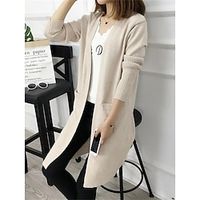 Women's Cardigan V Neck Ribbed Knit Core Spun Yarn Pocket Knitted Fall Winter Regular Outdoor Daily Going out Fashion Streetwear Casual Long Sleeve Solid Color Black Yellow Army Green One-Size miniinthebox - thumbnail