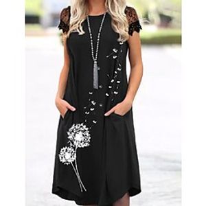 Women's A Line Dress Midi Dress Black Short Sleeve Floral Print Print Spring Summer Round Neck Casual 2022 S M L XL XXL 3XL Lightinthebox