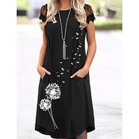 Women's A Line Dress Midi Dress Black Short Sleeve Floral Print Print Spring Summer Round Neck Casual 2022 S M L XL XXL 3XL Lightinthebox - thumbnail