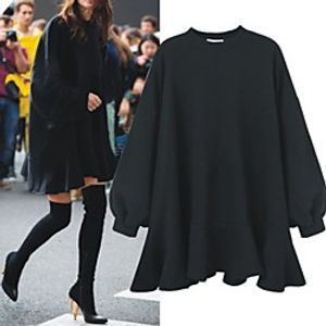 Women's Plus Size Dress A Line Dress Short Mini Dress Long Sleeve Solid Color Casual Socks Fall  Winter Grey Black Apricot L XL 2XL 3XL 4XL  Cotton Lightinthebox