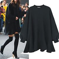 Women's Plus Size Dress A Line Dress Short Mini Dress Long Sleeve Solid Color Casual Socks Fall  Winter Grey Black Apricot L XL 2XL 3XL 4XL  Cotton Lightinthebox - thumbnail