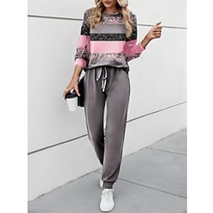 Women's Sweatshirt Tracksuit Pants Sets Color Block Yellow Pink Blue Drawstring Print Long Sleeve Outdoor Casual Active Daily Round Neck Regular Fit Spring   Fall Lightinthebox