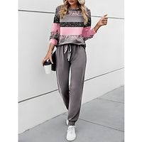 Women's Sweatshirt Tracksuit Pants Sets Color Block Yellow Pink Blue Drawstring Print Long Sleeve Outdoor Casual Active Daily Round Neck Regular Fit Spring   Fall Lightinthebox - thumbnail