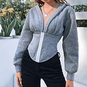 Women's Casual Jacket Street Daily Going out Fall Winter Regular Coat Regular Fit Warm Casual Streetwear Jacket Long Sleeve Solid Color Quilted Black Gray Brown Lightinthebox