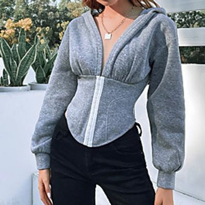 Women's Casual Jacket Street Daily Going out Fall Winter Regular Coat Regular Fit Warm Casual Streetwear Jacket Long Sleeve Solid Color Quilted Black Gray Brown Lightinthebox