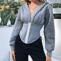 Women's Casual Jacket Street Daily Going out Fall Winter Regular Coat Regular Fit Warm Casual Streetwear Jacket Long Sleeve Solid Color Quilted Black Gray Brown Lightinthebox - thumbnail