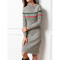 Women's Sweater Dress Jumper Dress Winter Dress Midi Dress Warm Geometric Outdoor Daily Going out Lapel Long Sleeve Button 2023 Loose Fit Gray S M L XL XXL 3XL Lightinthebox - thumbnail