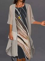 Round Neck Casual Loose Marble Print Set Midi Dress
