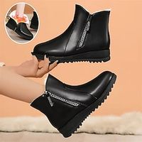 Women's Boots Snow Boots Winter Boots Outdoor Work Daily Fleece Lined Booties Ankle Boots Zipper Wedge Heel Round Toe Plush Casual Comfort Faux Leather Faux Fur Zipper Black miniinthebox