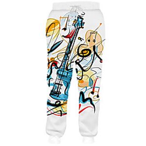 Men's Casual Athleisure Daily Sports Jogger Pants Sweatpants Pants Abstract Guitar Full Length 3D Print Drawstring Pocket White Lightinthebox