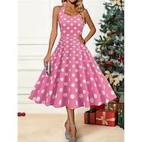 Women's Christmas Dress Winter Dress Polka Dot Print Backless Halter Neck Midi Dress Fashion Streetwear Outdoor Christmas Sleeveless Regular Fit Black Pink Red Fall Winter S M L XL XXL Lightinthebox - thumbnail