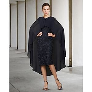 Two Piece Sheath  Column Mother of the Bride Dress Elegant Jewel Neck Knee Length Chiffon Lace Short Sleeve with Appliques 2022 Lightinthebox