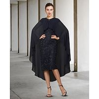 Two Piece Sheath  Column Mother of the Bride Dress Elegant Jewel Neck Knee Length Chiffon Lace Short Sleeve with Appliques 2022 Lightinthebox - thumbnail