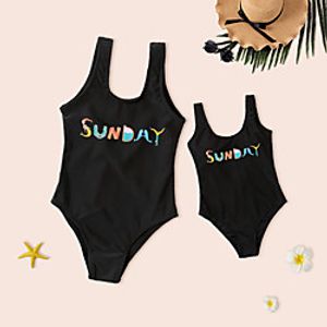 Mommy and Me Swimsuit Letter Daily Print Black Sleeveless Adorable Matching Outfits  Summer Lightinthebox