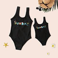Mommy and Me Swimsuit Letter Daily Print Black Sleeveless Adorable Matching Outfits  Summer Lightinthebox - thumbnail
