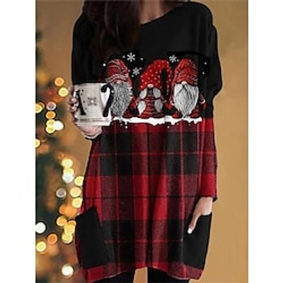 Women's Loungewear Top Cat Letter Warm Simple Casual Home Christmas Street Cotton Warm Breathable Crew Neck Long Sleeve Pocket Fall Winter Red black Black Lightinthebox