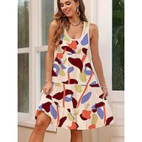 Women's Print Crew Neck Mini Dress Sleeveless Summer Lightinthebox