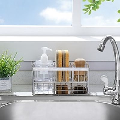 Home Spirit Sink Caddy Organizer Countertop For Kitchen, Bathroom, Sponge Holder, Soap, Brush, Bottle Storage Gadget, Angled Drain Tray, Adjustable Divider Lightinthebox