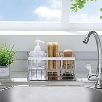 Home Spirit Sink Caddy Organizer Countertop For Kitchen, Bathroom, Sponge Holder, Soap, Brush, Bottle Storage Gadget, Angled Drain Tray, Adjustable Divider Lightinthebox - thumbnail