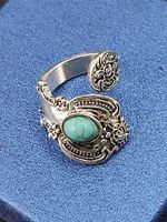 Creative Flower Plated Thai Silver Vintage Turquoise Ring