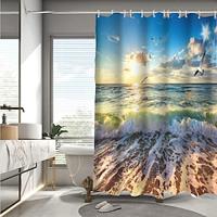 Beach And Seawater Landscape Print Shower Curtain With Hook Modern Polyester Machined Waterproof Bathroom Lightinthebox