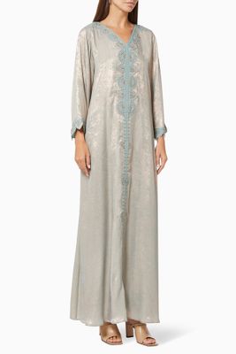 Moroccan Style Kaftan in Hand Embroidered Silk Moroccan Style Kaftan in Hand Embroidered Silk