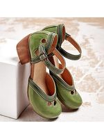 Women's retro block heel sandals - thumbnail