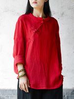 Chinese Style Vintage Pure Color Long Sleeves Shirt For Women