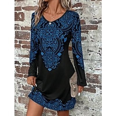 Women's Casual Dress Winter Dress T Shirt Dress Tee Dress Floral Print V Neck Mini Dress Vintage Ethnic Outdoor Daily Long Sleeve Loose Fit Black Wine Blue Fall Winter S M L XL XXL Lightinthebox Women's Casual Dress Winter Dress T Shirt Dress Tee Dress Floral Print V Neck Mini Dress Vintage Ethnic Outdoor Daily Long Sleeve Loose Fit Black Wine Blue Fall Winter S M L XL XXL Lightinthebox