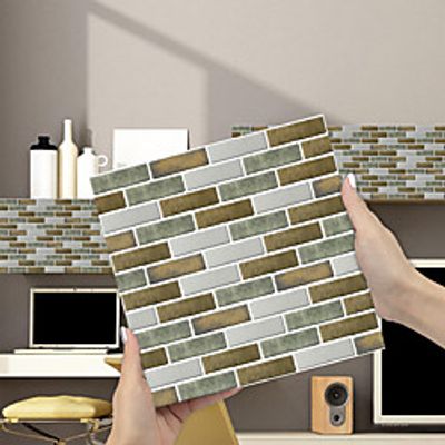 Imitation Epoxy Tile Sticker Blue Brown Mosaic Wall Sticker House Renovation Diy Self-adhesive Pvc Wallpaper Painting Kitchen Waterproof And Oilproof Wall Sticker miniinthebox