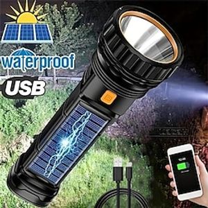 LED Solar Tactical Flashlight With COB 1200mah Rechargeable Battery Waterproof Outdoor Camping Emergency Light Lightinthebox