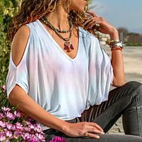Women's T shirt Tie Dye V Neck Tops White Blue Purple miniinthebox - thumbnail