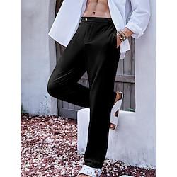 Men's Linen Pants Trousers Summer Pants Pocket Elastic Waist Straight Leg Solid Color Comfort Breathable Full Length Daily Holiday Vacation Fashion Black White Inelastic Lightinthebox