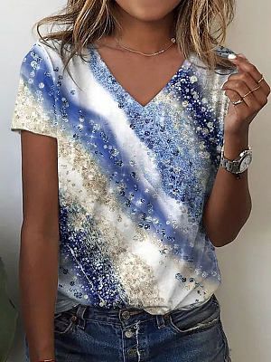 V-neck Pullover Printed Short-sleeved T-shirt V-neck Pullover Printed Short-sleeved T-shirt