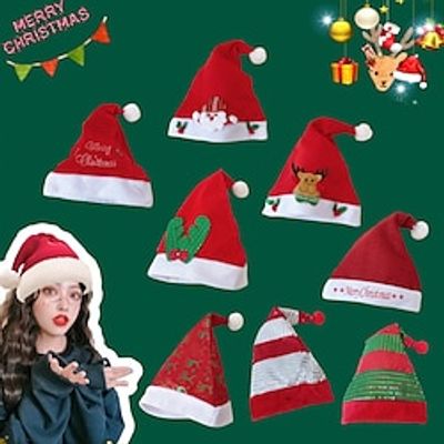 8 PCS Santa Claus Christmas Hat Men's Women's Unisex Boys Party Christmas Christmas New Year Masquerade Kid's Adults' Party Christmas Gifts Christmas New Year Eve 100% Cotton Hat miniinthebox