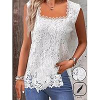 Women's Lace Shirt Daily Vacation Going out Lace White Short Sleeve Bohemia Vintage Daily Square Neck Summer Lightinthebox