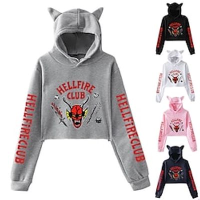 Inspired by Stranger Things Eleven Hellfire Club Eddie Munson Crop Top Hoodie Anime 100% Polyester Anime Cat Ear Graphic Street Style Crop Top For Women's miniinthebox